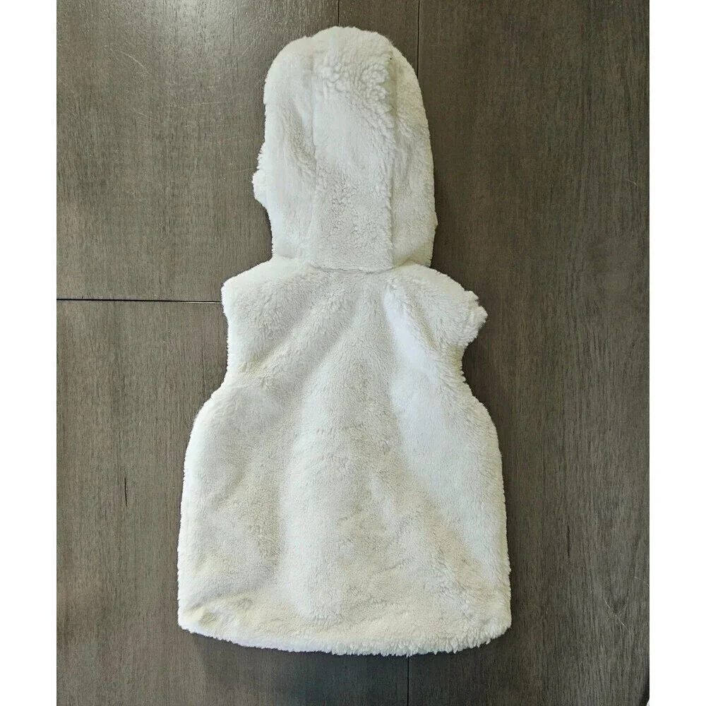 Hanna Andersson White Faux Fur Hooded Vest  Size 6 (120) Button Front Teddy Bear